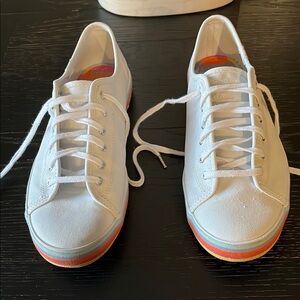 Kate Spade White Canvas Sneakers with Rainbow Sole. Size 9